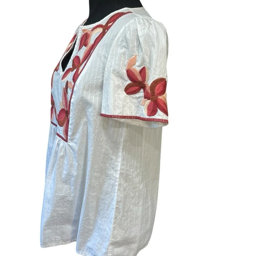 Madewell White Pink Burgundy Floral Embroidered Boho Blouse Top Size XS - Picture 2 of 12